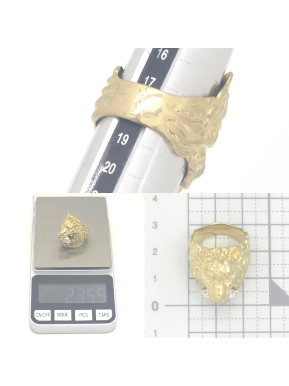 Gucci Crystal Lion Head Ring Gold Polished Metal